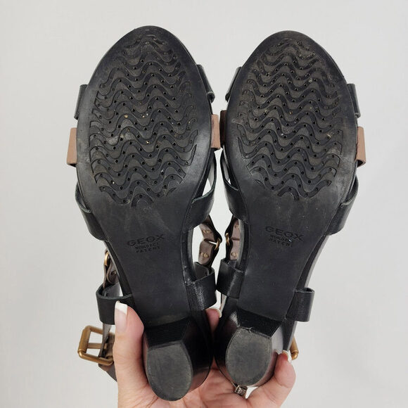 Geox Respira Black & Brown Leather Sandals Size 7.5 - Picture 5 of 9